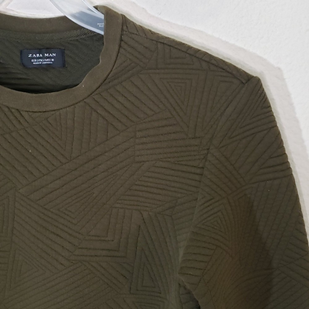 Zara Olive Green Crewneck Sweatshirt Size S - Picture 3 of 6